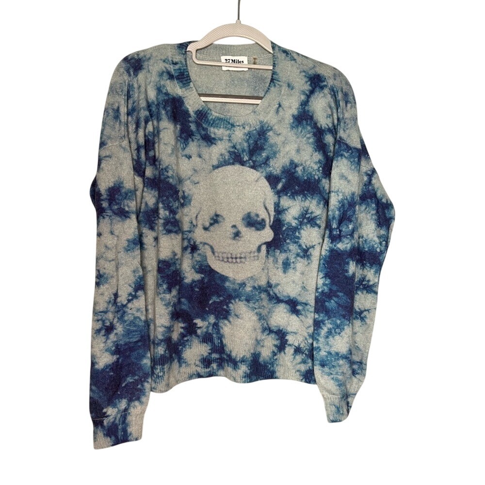 27 Miles blue tie dye‎ cashmere pull over sweater